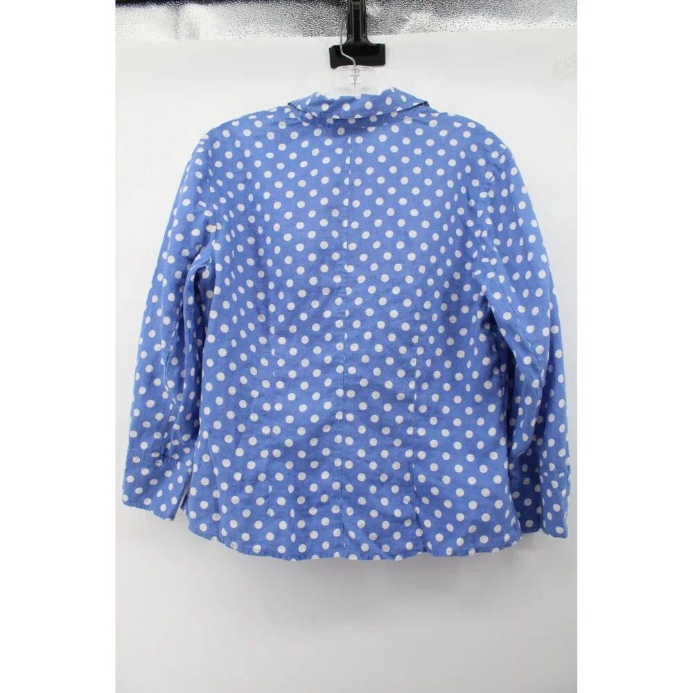 Talbots Linen Blouse Blue Polka Dot Size 10 94023 3/4 Sleeve - Picture 3 of 4
